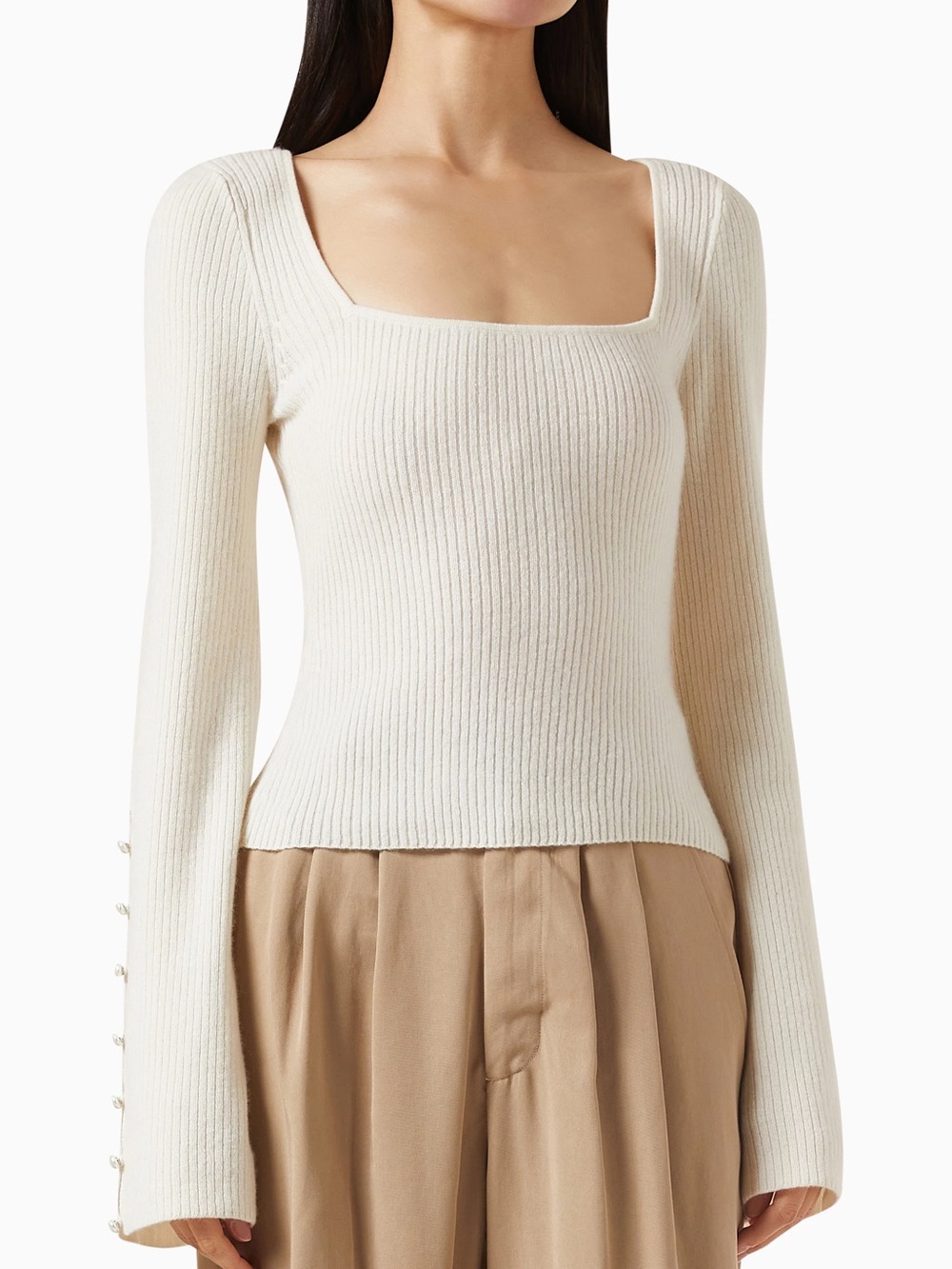 Reformation Cream PearlEmanuele Cashmere Squareneck - XL